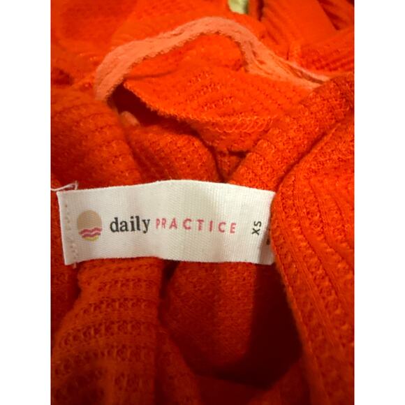 Anthropologie Orange Waffle Knit Long Sleeve Pocket Crop Sweater Top Size XS - Picture 3 of 4
